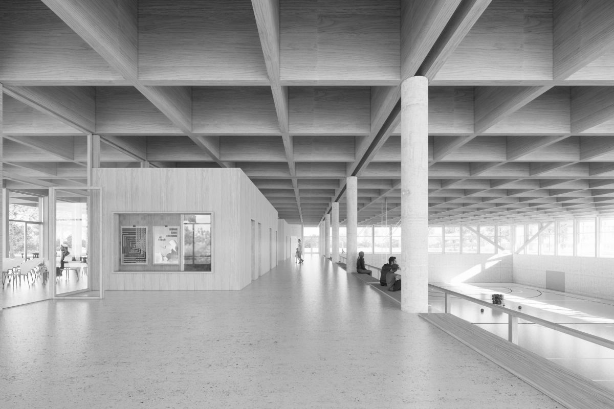 Die Innere Erschliessungsachse verbindet die Dreifachturnalle und die Kulturräume raeber_zumthor_eingangsbereich_0