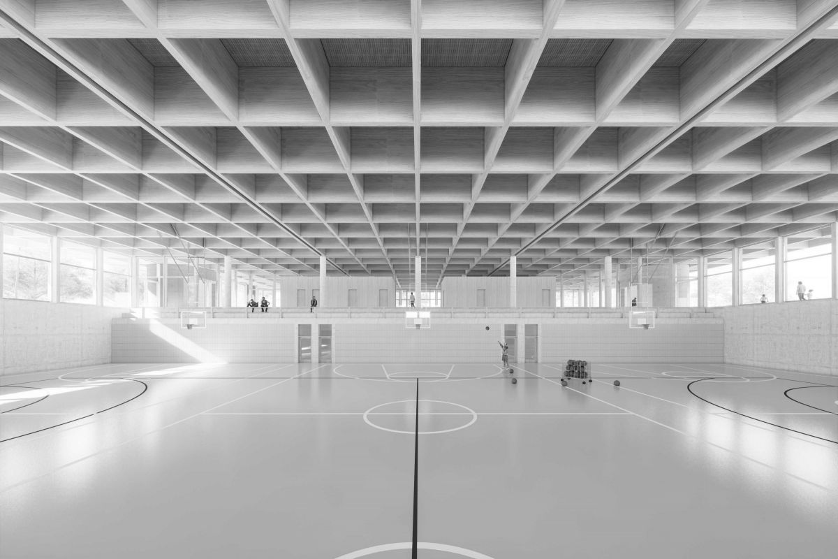 Die Transparenz des Gebäudes verwischt die Grenzen zwischen Innen und Aussen raeber_zumthor_halle_0