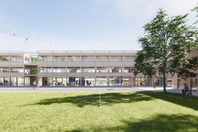 The new structure links the two existing schools and creates a central meeting point 200709_lukasraeber_vaduz_aussen_0
